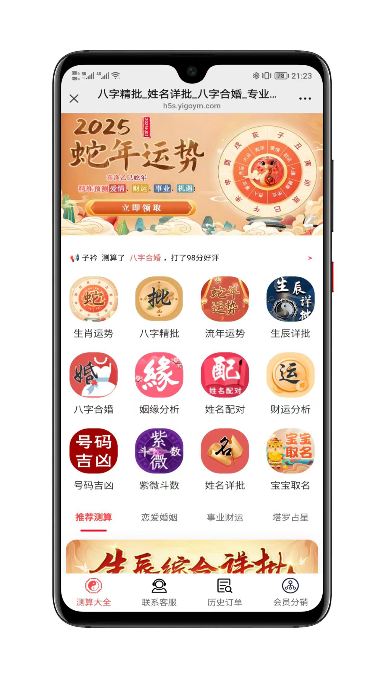 蛇年运势测算系统界面展示