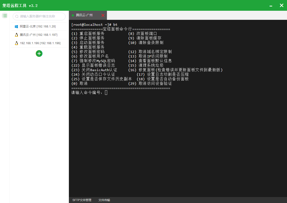 堡塔SSH远程工具界面展示