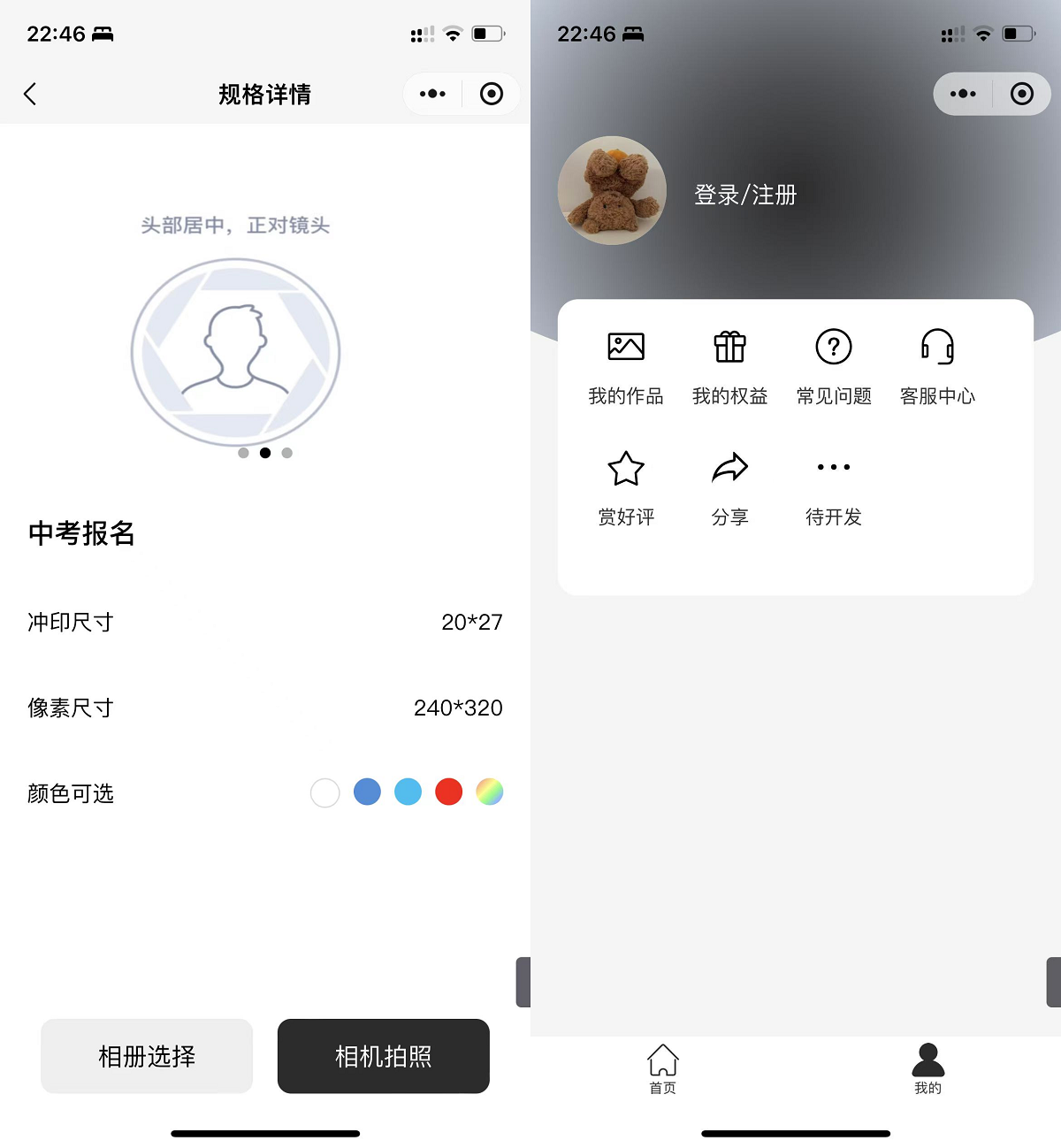证件照尺寸选择界面